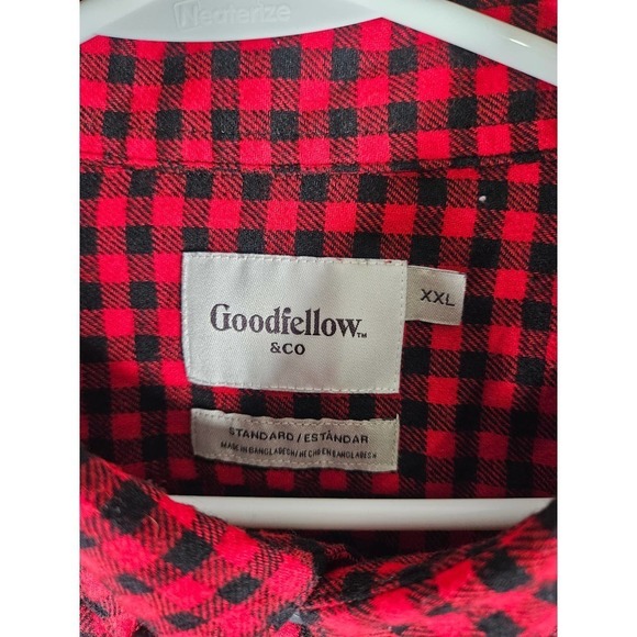 Goodfellow Men's Button Down Red‎ and Black Plaid Flannel Shirt Long Sleeve XXL - Picture 6 of 6
